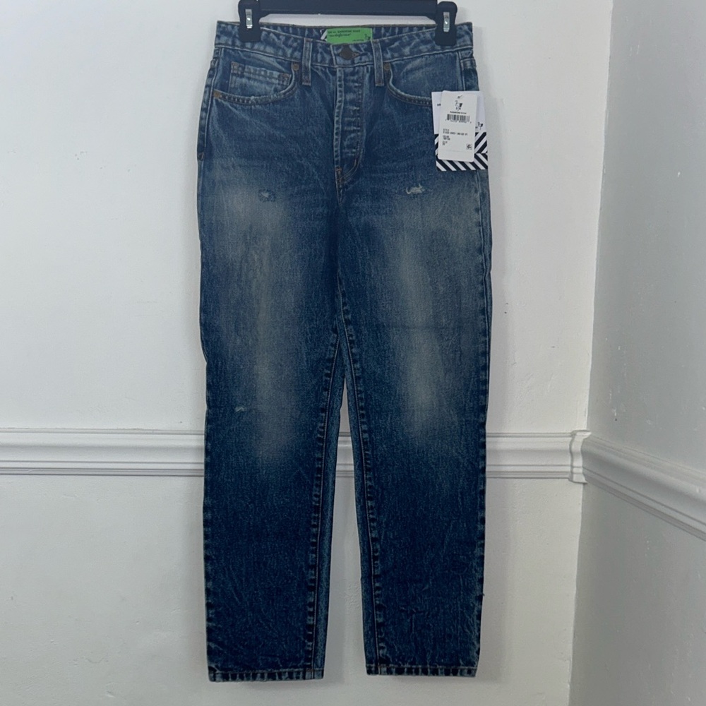 Sandrine Rose Free People 80s Style Wash Distressed Denim Jeans Button Fly NWT